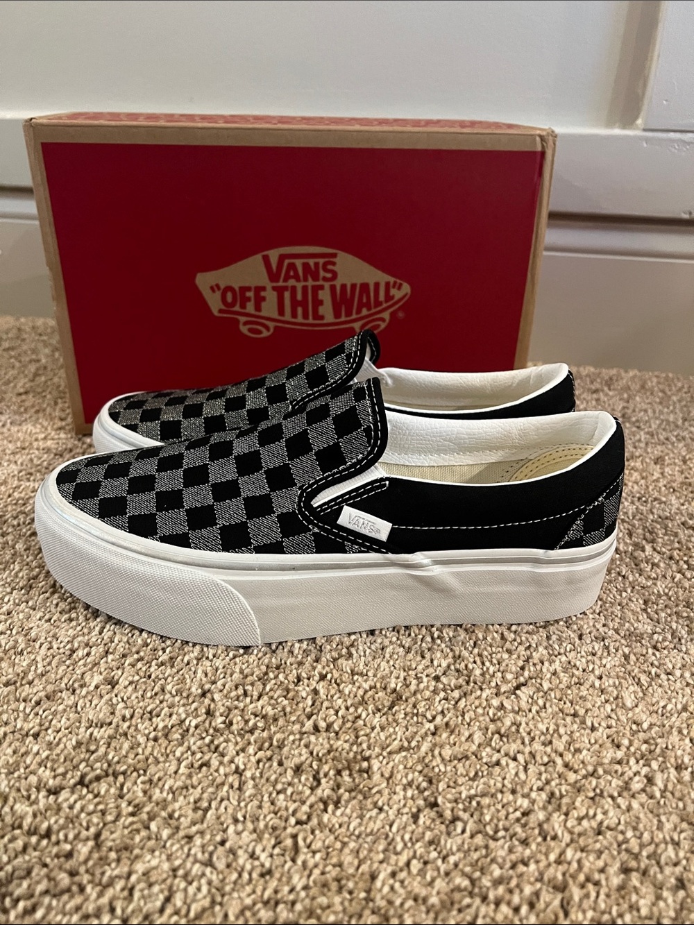 Vans Platform Checkerboard Slip-On Sneakers - Metallic Black & White - Picture 2 of 7